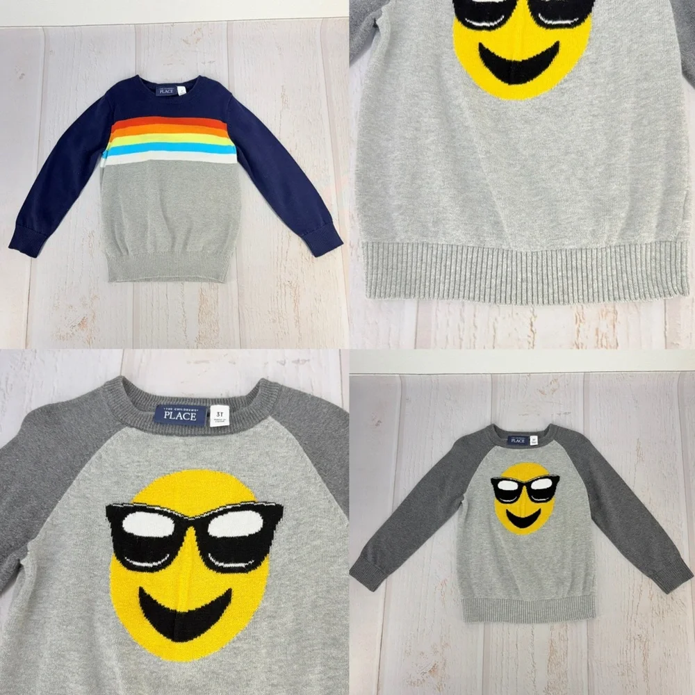 Children’s Place 2pc Sweater Bundle Emoji Rainbow Boys 3T‎